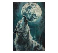 Puzzle 75x50cm/1000pcs Howling Wolf Moon Night Puzzles pour Adultes, Jeux De Famille, Assemblage De Motifs, Idéal comme Cadeau pour Toute La Famille 75x50cm/1000pcs