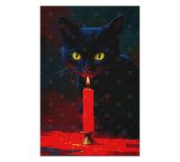 Puzzle 75x50cm/1000pcs pour Adolescentes Black Cat and Candle Puzzles pour Adolescentes - Jeux Relaxants pour Toute La Famille - Anniversaire, Noël 75x50cm/1000pcs
