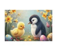 Puzzle 75x50cm/1000pcs pour Adolescentes Easter Chick and Penguin Puzzles pour Adultes Jeu Manuel Cadeaux pour Femmes pour Anniversaire, Noël 75x50cm/1000pcs