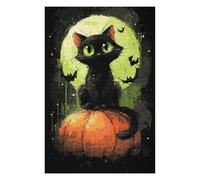 Puzzle 75x50cm/1000pcs pour Adolescentes Halloween Black Cat Pumpkin Art Print-2 Puzzles pour Adultes Jeu Manuel Cadeaux pour Femmes pour Anniversaire, Noël 75x50cm/1000pcs