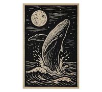 Puzzle 75x50cm/1000pcs pour Adolescentes Whale Breaching at Night Linocut Art Puzzles pour Adolescentes Jeux Relaxants Décoration Parfaite Cadeaux Anti-Stress 75x50cm/1000pcs