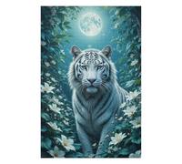 Puzzle 75x50cm/1000pcs pour Adolescentes White Tiger in Moonlight Puzzles pour Adultes Jeu Manuel Cadeaux pour Femmes pour Anniversaire, Noël 75x50cm/1000pcs
