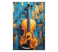 Puzzle 75x50cm/1000pcs pour Adolescents Abstract Violin Painting Gold and Blue Casse-têtes pour Adultes Jeux De Détente Analyse Et Logique Difficile Et Stimulant 75x50cm/1000pcs