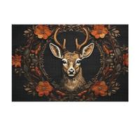 Puzzle 75x50cm/1000pcs pour Adolescents Autumnal Deer Wreath Artwork Puzzles pour Adultes Jeux De Détente Décoration Intérieure Cadeaux Uniques pour Anniversaire Et Noël 75x50cm/1000pcs