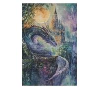 Puzzle 75x50cm/1000pcs pour Adolescents Dragon and Castle Watercolor Puzzles pour Adultes Jeu Manuel Décoration Murale Interaction Parent-Enfant 75x50cm/1000pcs