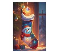 Puzzle 75x50cm/1000pcs pour Adolescents Festive Christmas Stocking Snowman Puzzles pour Adultes Jeu Manuel Décoration Murale Interaction Parent-Enfant 75x50cm/1000pcs