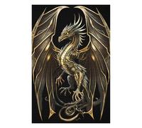 Puzzle 75x50cm/1000pcs pour Adolescents Golden Winged Dragon Artwork Puzzle pour Adultes Jeux Relaxants Vacances À La Maison Offre Spéciale pour Toute La Famille 75x50cm/1000pcs