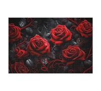 Puzzle 75x50cm/1000pcs pour Adolescents Gothic Red Rose Wallpaper Puzzles pour Adultes Jeux De Détente Décoration Intérieure Cadeaux Uniques pour Anniversaire Et Noël 75x50cm/1000pcs