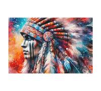Puzzle 75x50cm/1000pcs pour Adolescents Native American Warrior Portrait Puzzle Adulte Anti-Stress Décoration Parfaite Interaction Parent-Enfant 75x50cm/1000pcs