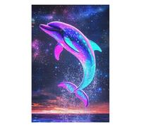 Puzzle 75x50cm/1000pcs pour Adolescents Neon Dolphin Leaping Water Puzzle Adulte Anti-Stress Décoration Parfaite Interaction Parent-Enfant 75x50cm/1000pcs