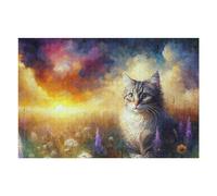Puzzle 75x50cm/1000pcs pour Adolescents Painted Cat Sunset Landscape Puzzles pour Adultes Jouets À Faire Soi-même Vacances À La Maison Passer Le Temps Interaction Parent-Enfant 75x50cm/1000pcs