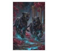 Puzzle 75x50cm/1000pcs pour Adolescents Two Black Panthers in Floral Landscape Casse-têtes pour Adultes Jeux De Détente Analyse Et Logique Difficile Et Stimulant 75x50cm/1000pcs