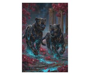 Puzzle 75x50cm/1000pcs pour Adolescents Two Black Panthers in Floral Landscape Casse-têtes pour Adultes Jeux De Détente Analyse Et Logique Difficile Et Stimulant 75x50cm/1000pcs