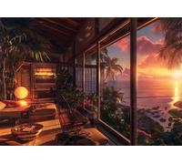 Puzzle 90 Pieces Adultes Maison avec Vue sur Le Coucher du Soleil, Puzzle pour Adulte 90 Pièces Jeu éducatif défi Jouet Activité Familiale Parfaite, Puzzles de Décoration Familiale