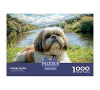 Puzzle à Assembler 1000 Pièces Chien de Compagnie - Shih Tzu au Bord de la Rivière Jeu Difficile Idée Cadeau Hommes Femmes 70x50cm