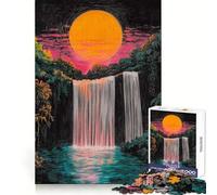 Puzzle à gratter Cascade au Coucher du Soleil 1000 pièces pour Adolescents, Jeu de réflexion, Moment de détente, Bords de qualité, 38x52cm