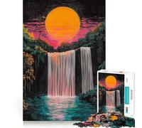 Puzzle à gratter Cascade au Coucher du Soleil 1000 pièces pour Adolescents, Jeu de réflexion, Moment de détente, Bords de qualité, 38x52cm