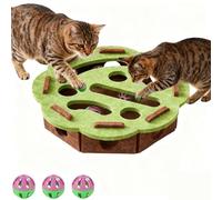 Puzzle à gratter pour chat, jouet labyrinthe en feutre avec 3 balles de clochette, centre de jeu interactif pour chats domestiques, soin des ongles et activité intellectuelle (vert)