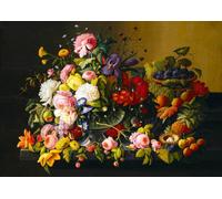Puzzle à l'oiseau bleu Severin Roesen - Nature morte, fleurs et fruits, 1855 - Teile