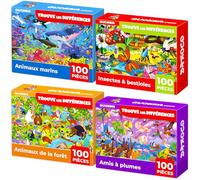 Puzzle à partir de 4, 5, 6 Ans, 3 Puzzles 100 pièces, de Quokka - Jeux pour Enfants à partir de 5 à 6 Ans - Insectes, Animaux Marins et forêts - Cadeau pour garçons et Filles