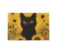 Puzzle à pièces chat noir tournesol marguerite printemps puzzle pour adultes divertissement et intelligence jeux de cerveau cool cadeaux pour papa, maman puzzles pour adultes 500 pièces