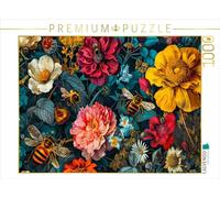 Puzzle · Abeilles bourdonnantes dans Un lit de Fleurs | Abeilles bourdonnantes dans un lit de fleurs avec dahlias · 1000 pièces · Format assemblé 64 × 48 cm · CALVENDO Puzzle