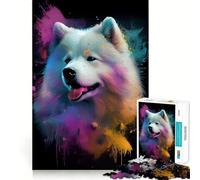 Puzzle Abstrait coloré Samoyède 1000 pièces pour Adolescents Améliore la mémoire Détente et Plaisir Bords précis Cadeau élégant (38x26cm)