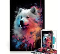 Puzzle Abstrait coloré Samoyède de 1000 pièces pour Adultes Jeu de logique Fine Attente de Calme et de Divertissement Bords Nets Cadeau attentionné (50x75cm)