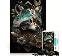 Puzzle Abstrait de 1000 pièces avec Raton Laveur doré pour Adolescents, stimule la mémoire, se détend en Douceur, découpe Premium, Surprise d'anniversaire (38x26cm)