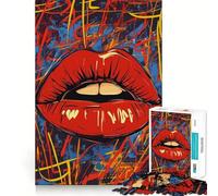 Puzzle Abstrait de 1000 pièces Lèvres Rouges (50x75cm) Art Graffiti Idéal pour Adolescents Découpe Lisse et élégante Cadeau Parfait