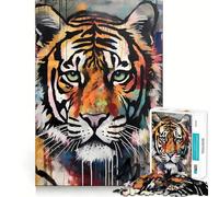 Puzzle Abstrait de 1000 pièces représentant Un Tigre, idéal pour Adultes Jeu de logique Stimulant, Anti-anxiété, Bords Transparents, Cadeau Parfait pour Les fêtes 50x75cm