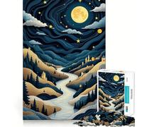 Puzzle Abstrait de 1000 pièces représentant Une vallée fluviale Nocturne, découpé dans du Papier, idéal pour Les Adolescents Jeu de logique Clair et Relaxant, découpe Parfaite, (38x52cm)