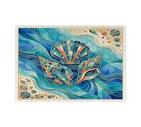 Puzzle abstrait de luxe en coquillage pour adultes - 300 pièces - Puzzle en bois imprimé sur la plage d'été - Motif plage côtière - Décorations pour fête de divertissement