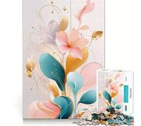 Puzzle Abstrait Floral Pastel Turquoise et Or 1000 pièces pour Adolescents, Jeu intellectuel, Divertissement d'intérieur, découpe de qualité, Cadeau créatif (50x75cm)