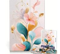 Puzzle Abstrait Floral Pastel Turquoise et Or 1000 pièces pour Adolescents, Jeu intellectuel, Divertissement d'intérieur, découpe de qualité, Cadeau créatif (50x75cm)