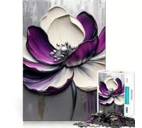 Puzzle Abstrait Floral Violet et Blanc pour Adultes, 1000 pièces, 38x26cm, idéal pour renforcer la mémoire, se détendre à la Maison, Bords Nets, Cadeau élégant