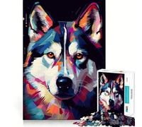 Puzzle Abstrait Husky de Sibérie 1000 pièces pour Adolescents Jeu de logique Solide Découpe précise pour Les vœux du Père Noël 50x75cm