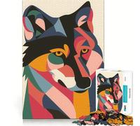 Puzzle Abstrait Loup à Plat de 1000 pièces pour Adultes,Jeu de mémoire Stimulant,qualité Professionnelle,activité de découpage conviviale et chaleureuse (38x26cm)