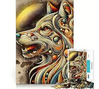 Puzzle Abstrait tête de Loup de 1000 pièces pour Adultes,Jeu Stimulant Mental,découpe Laser pour Un Assemblage Parfait,activité Amusante en Famille (38x26cm)