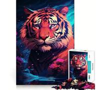 Puzzle Abstrait Tigre pour Adultes 1000 pièces Stimule la mémoire Moment de détente Assemblage Liste de souhaits du Père Noël 50x75cm