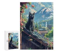 Puzzle adolescent 300 puzzle Scenery Cat at Fuji Mount Puzzles pour adultes jouets anti-stress analyse et logique pour anniversaire, Noël, 300 pièces
