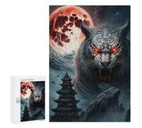 Puzzle Adolescent 300pcs Red Moon Tiger Temple Anti-Stress Décoration Parfaite Activité Maison 300pcs
