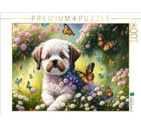 Puzzle · Adorable Petit Chien avec des Papillons | Un petit chien conquiert tous les cœurs · 1000 pièces · Format assemblé 64 × 48 cm · CALVENDO Puzzle