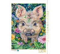 Puzzle · Adorable Sanglier dans la Prairie | Illustration d'un jeune sanglier dans une prairie fleurie · 1000 pièces · Format assemblé 64 × 48 cm · CALVENDO Puzzle