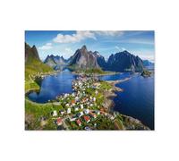 Puzzle Adult 1000，Village de Reine sous Un Ciel Bleu ensoleillé, Lofoten, Norvège，Puzzle De 1000 Pièces Jeux De Famille Amusants, Divertissement De Relaxation Et De Méditation（38x26cm）-A63