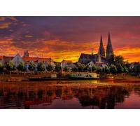 Puzzle Adulte 100 pièces Ratisbonne, Allemagne, Coucher de Soleil, Paysage Urbain, 45,5 x 35,5 cm