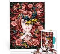 Puzzle Adulte 1000 Dame Papillon avec des Roses Fait de Papier,Convient aux 14 Ans et Plus Jeu intellectuel Don d'œuvres d'art。Taille:26x38cm/10.24x14.96pouce