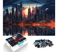 Puzzle Adulte 1000 Horizon de la Ville Moderne Fait de Bois，Convient aux 14 Ans et Plus Jouets Anti-Stress Convient pour la décoration de Bureau。Taille：50x75cm/19.6x29.5pouce