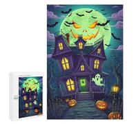 Puzzle Adulte, 1000 PCS, avec Illustration Cartoon Halloween Haunted House with Moon, comme Loisir Apaisant pour Les Passionnés, pour Les Soirées Jeux