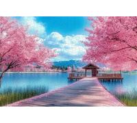 Puzzle Adulte 1000 Pièces 75x50 cm Puzzles pour Adultes Jeu éducatif Défi Jouets 1000 pièces Puzzles pour Adulte Familial Parfait - Pont du lac Pink Trees